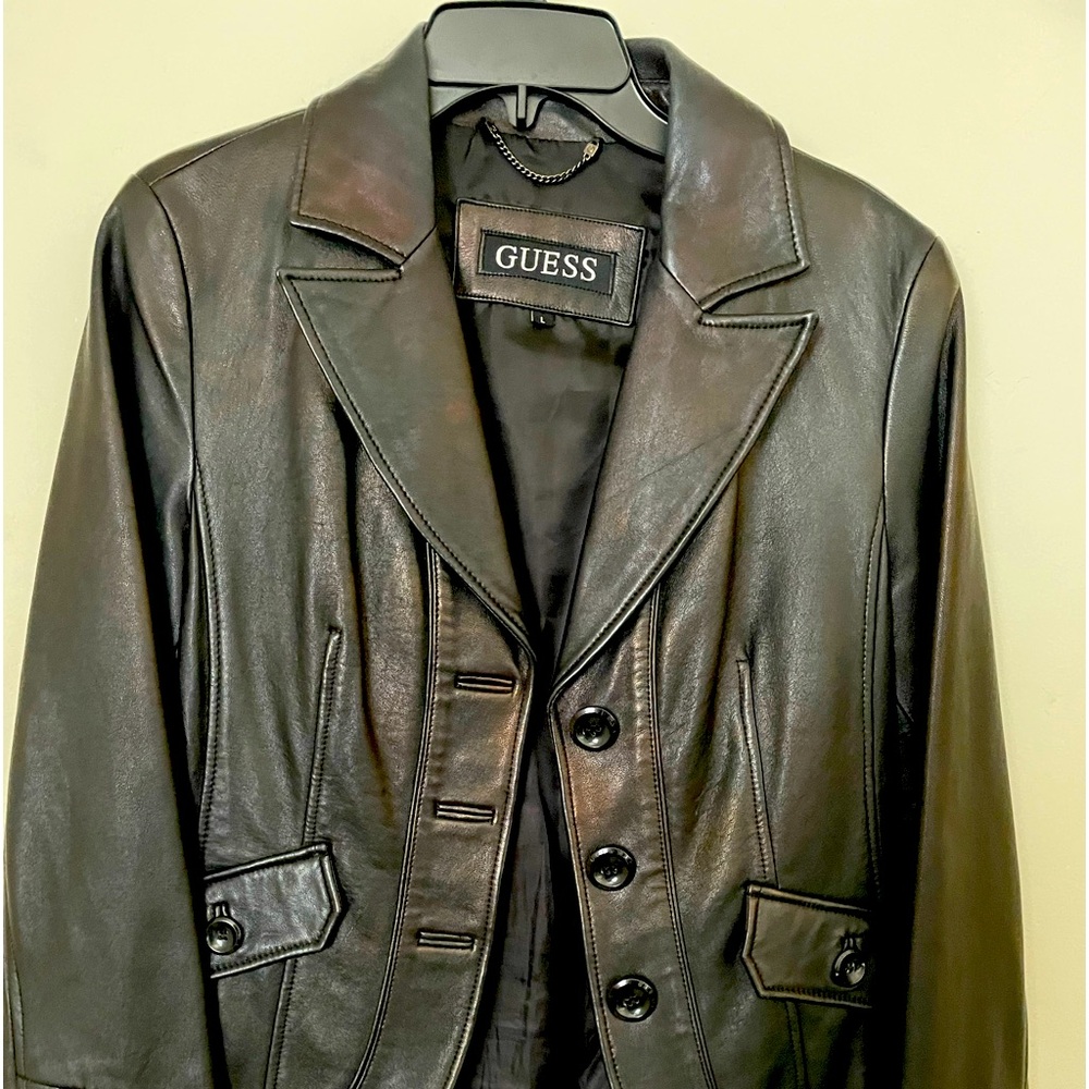 GUESS LEATHER BLAZER JACKET BLACK SZ LG